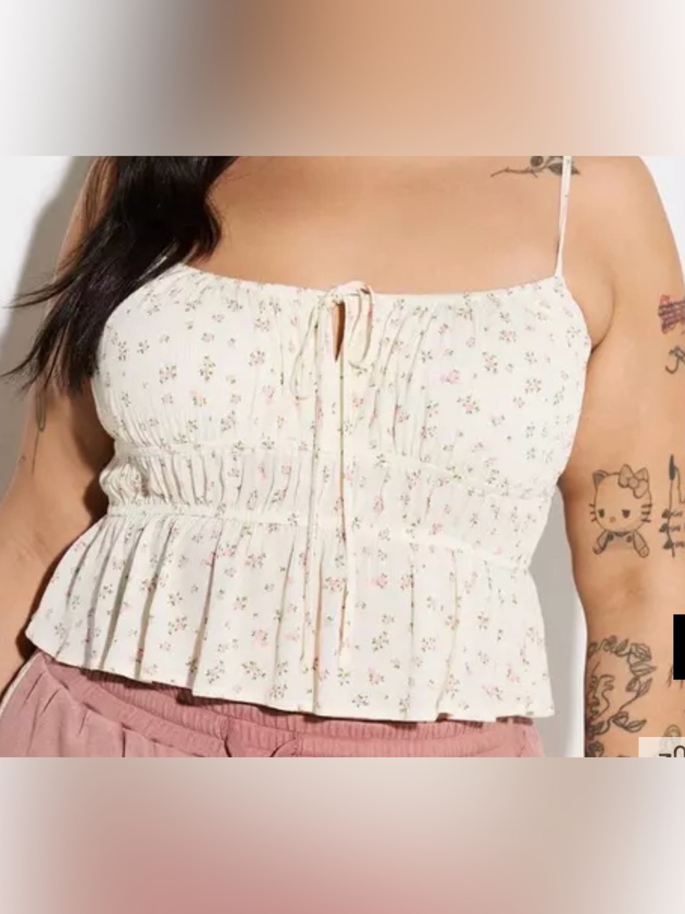 Cream Floral Smocked Peplum Camisole